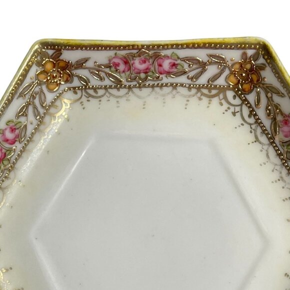 Nippon Hand Painted Porcelain Small Plate for Syrup Pitcher Saucer Gold Trim - Picture 2 of 7